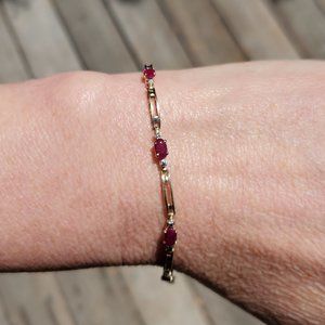 10K Yellow Gold Ruby Diamond Link Tennis Bracelet 7"